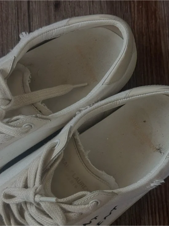 Saint Laurent Cream Off-White Canvas Low-Top Sneakers