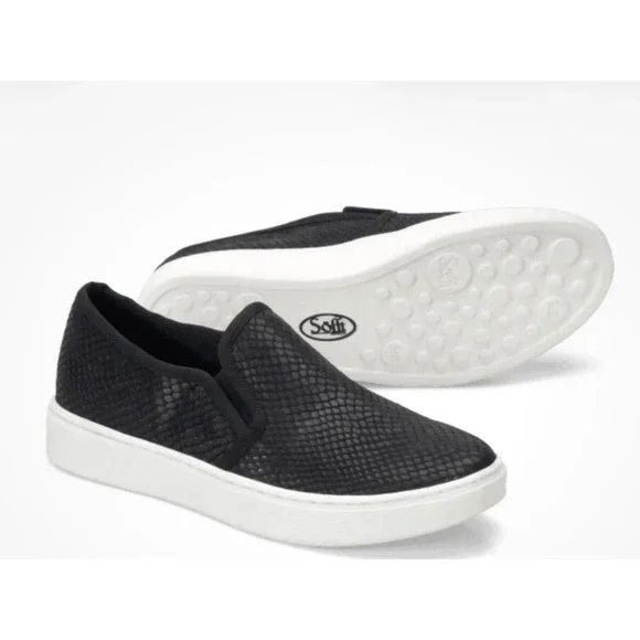 Sofft Somers Slip On Sneakers Womens 7.5 Black Snakeskin Leather Casual Flat