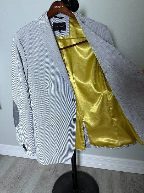 Banana Republic Suit Jacket, 44R, Striped with Yellow Lining