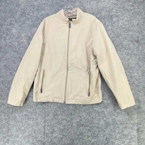VTG Banana Republic Harrington Jacket Men Large Beige Brown Zip Lightweight Coat