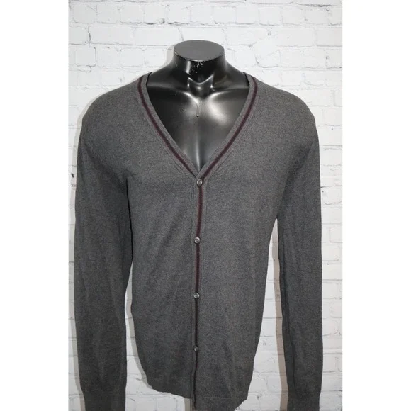 Banana Republic Cardigan Mens XL Gray V-Neck Cotton Wool Blend Front Button