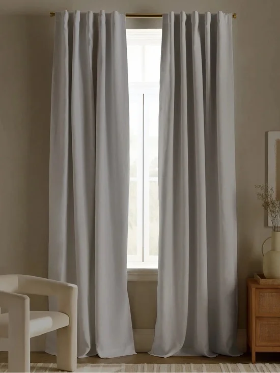 QUINCE Set Of 2 48x84 European Linen True Blackout Curtains White 9372