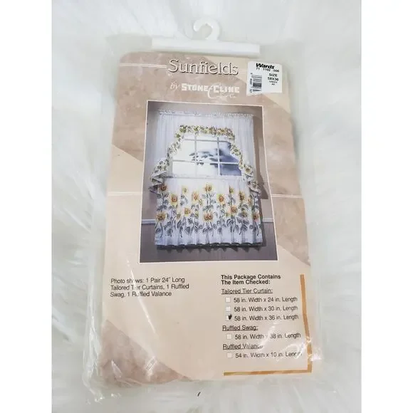 NEW Vintage Valance Tier Curtain Sunflower Country Set‎ Floral Cottagecore