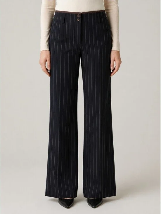 LOFT Pinstripe Dress Pants Brown Waist Trim Career Petites 6P
