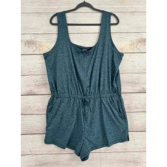 prAna Rallay Romper Womens XL Bluefin Wild Blue Animal Print UPF Hybrid NEW‎