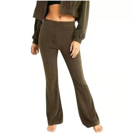 Aerie Pants XS Pull On Corduroy Flare‎ Trouser Pintuck Lounge Comfort Minimalist