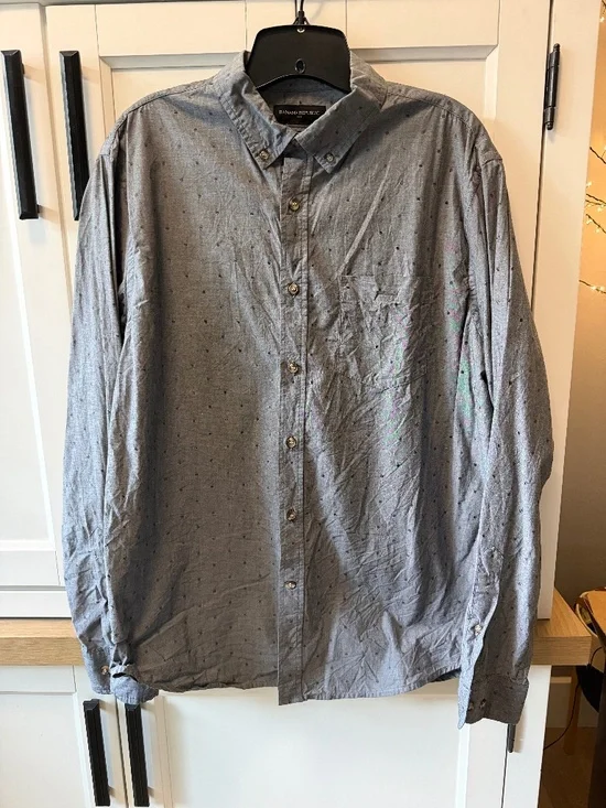 Banana Republic Untucked Fit Textured Dot Button Down Shirt Grey Men's L