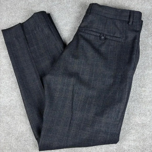 Banana Republic Straight Fit Wool Dress Pants Mens 32x30 Gray Plaid Flat Front