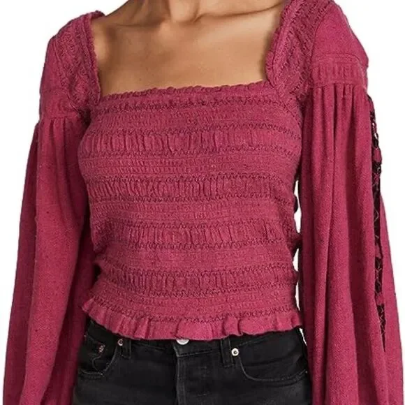 Free People‎ NWT Maggie Rose Hypnotic Embroidered Top Sz L