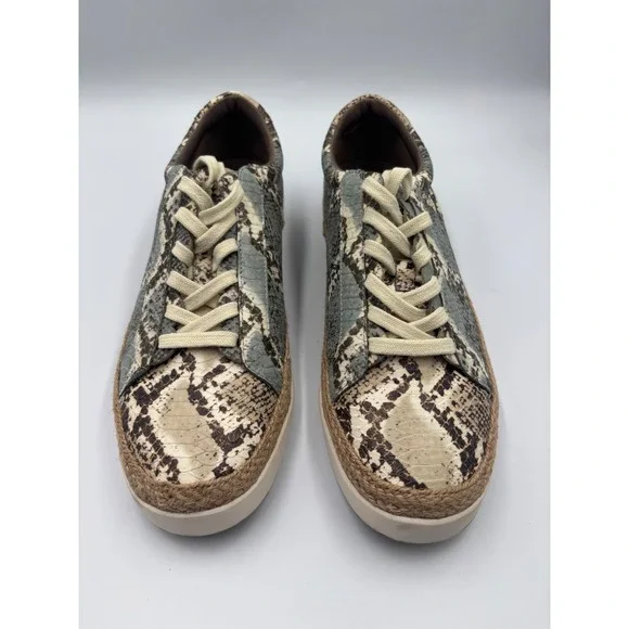 Crown vintage Snakeskin Embossed Espadrille Lace Up Sneakers Low Top Shoes