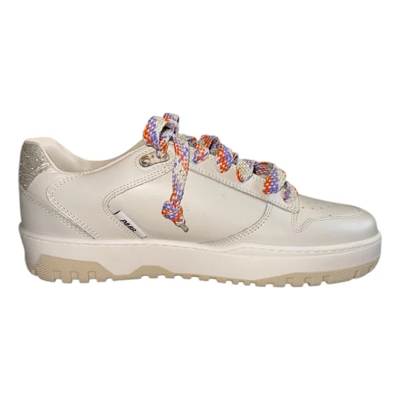 P448 Sneakers Beige Tan Lace Up‎ Platform Sneakers with Gold Glitter Size 8 39