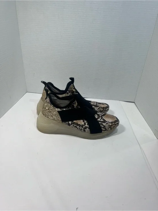 Steve Madden Snake-Print and Glitter Slip-On Sneakers in Beige and Black