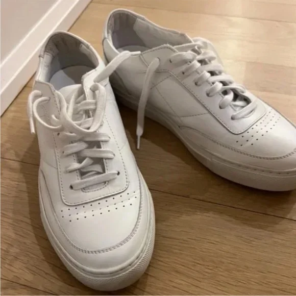 White Leather Common Projects BBall Low Rise Sneakers [Size 7]