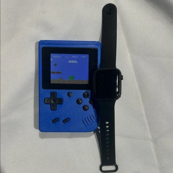 Retro Handheld Game Console and‎ Smartwatch Set - Blue and Black