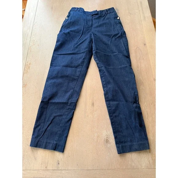 Talbots Womens Size 4 Dark Wash Stretch Denim Straight Leg Trousers Blue Pants‎