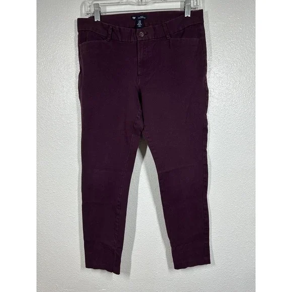 Gap Pants Womens 10R Burgundy Slim City Cropped Stretch Ankle Chino‎ Flat Front