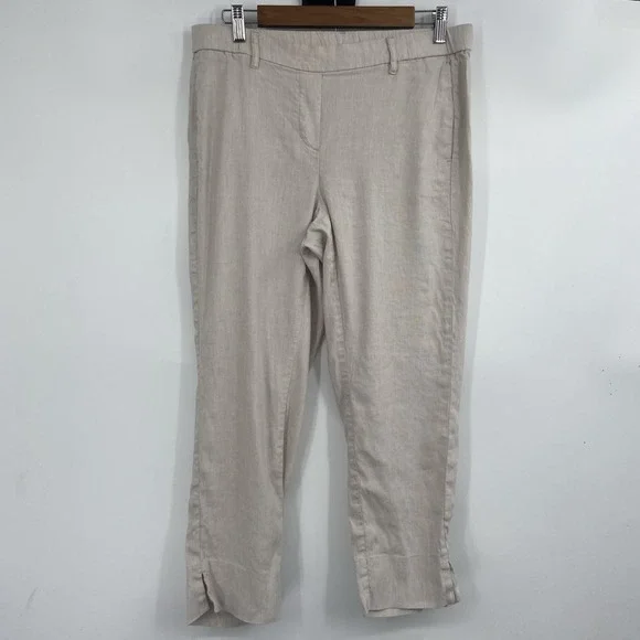 J. Jill Pants Women's‎ Medium Beige Love Linen Stretch Cropped Straight Leg