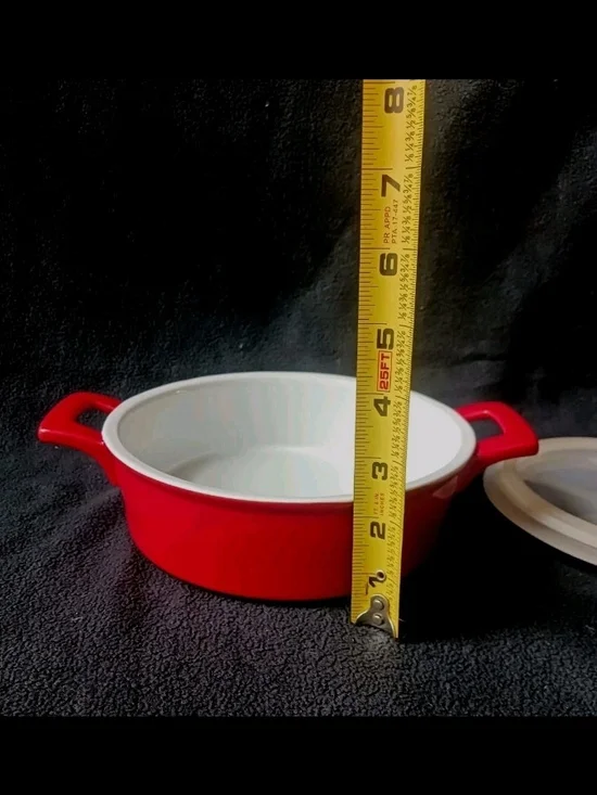 1QT CASSEROLE RED & WHITE STONEWARE WOLFGANG PUCK Microwave Plastic Lid 7