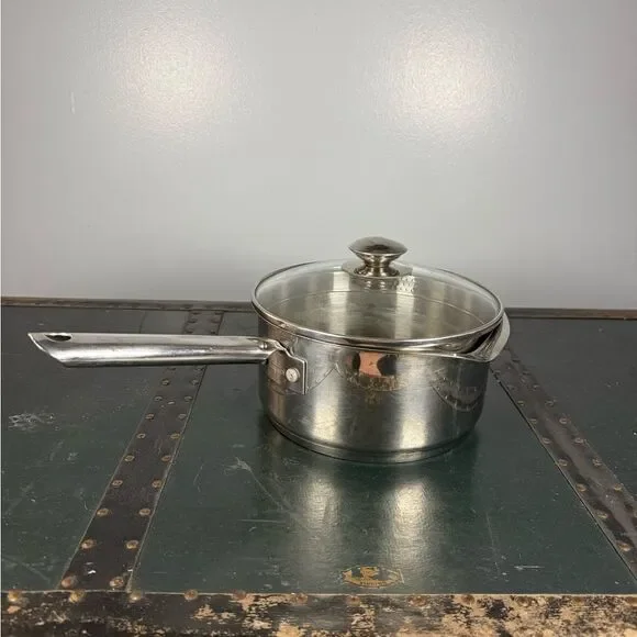 Wear-Ever 3Qt Double Spout Stainless Saucepan Frying Pot Straining Wearever Lid