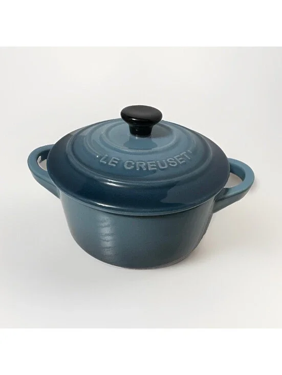 Le Creuset Marine Blue Ceramic Round Cocotte 8 oz. with Lid - New with Tags
