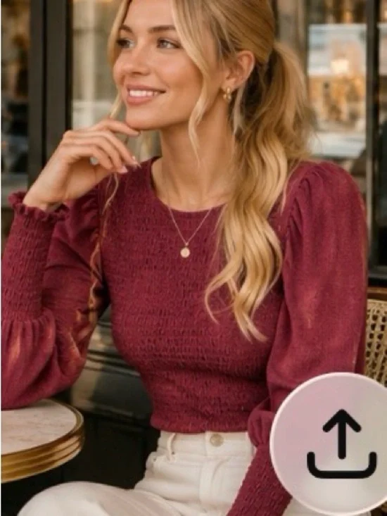 Anthropologie Smocked Puff Sleeve Long Sleeve Top Size S
