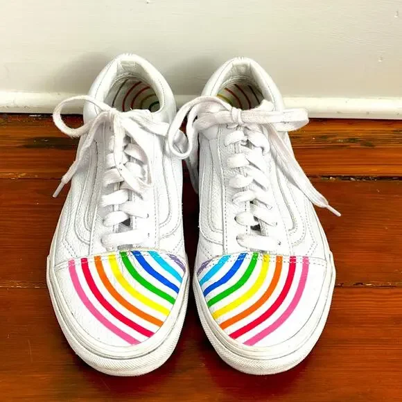 Vans x Flour Shop rainbow leather low top sneakers sz 7
