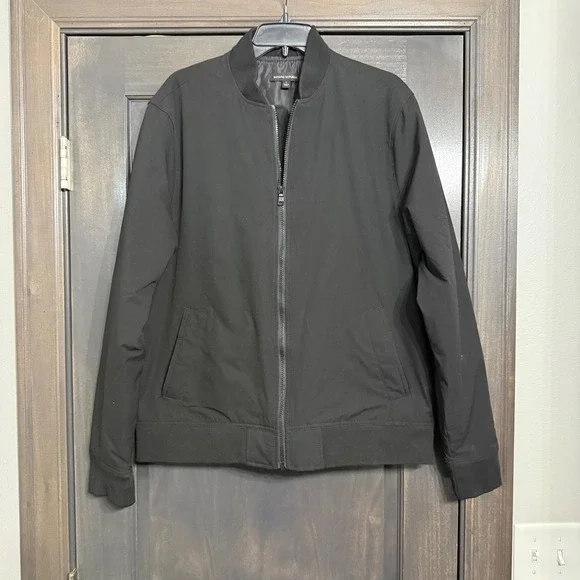 Banana Republic Mens Black Full Zip Bomber Jacket Large L Ribbed Trim Lined