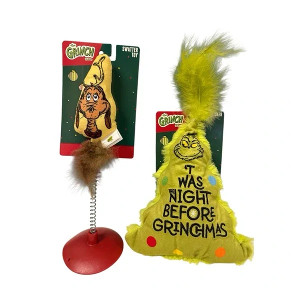 Lot Of 2 THE GRINCH Christmas CAT Toys Cat Kicker‎ + Swatter Toy NEW
