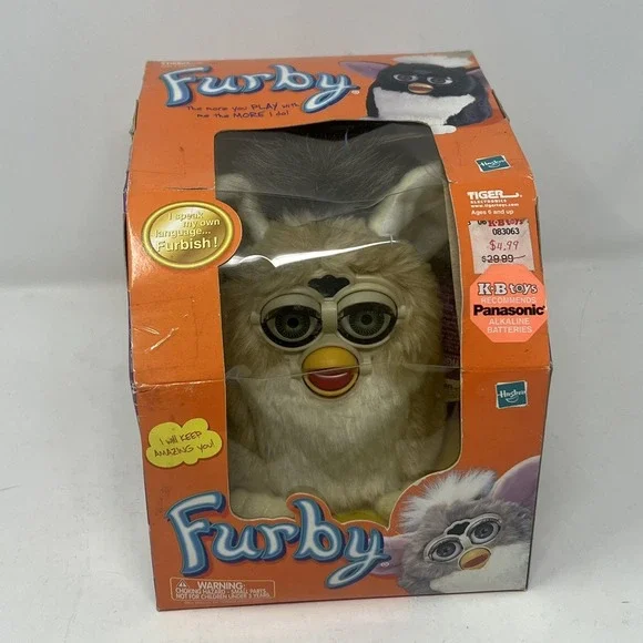 Vintage Bear Furby Neon Green Eyes‎ New White Tan 1998 2001 NIB