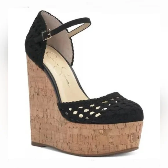 Jessica Simpson Black and Tan Wedge Shoes