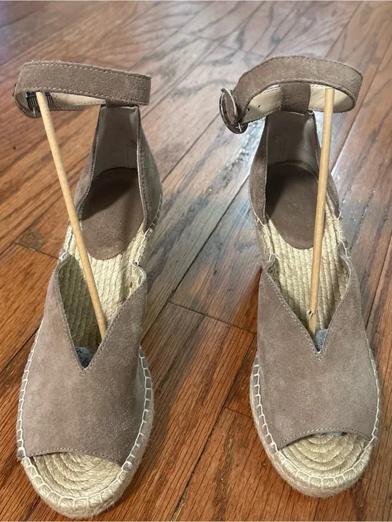 Suede Espadrille Wedge Sandals with Ankle Strap - Taupe