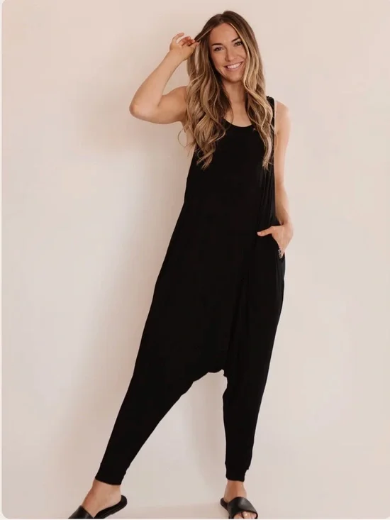 Momper Romper Black Harem Jumpsuit One Piece Medium