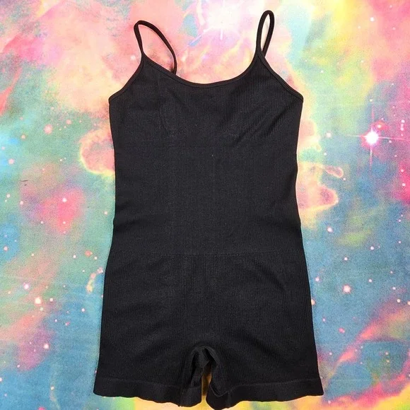 Viral OQQ Women's Black Yoga‎ One Piece Ribbed Seamless Shapewear Workout Romper