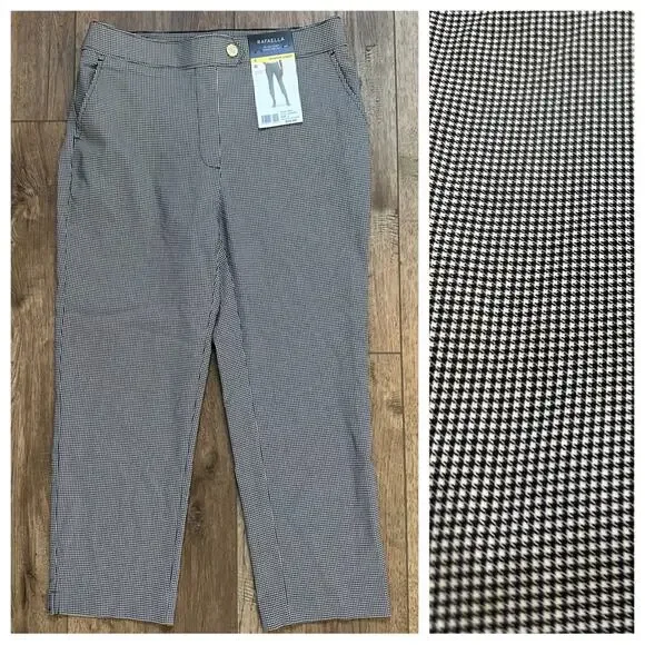 NEW!! Rafaella Women’s Black‎ White Houndstooth Stretch Capri Pants, Size 8