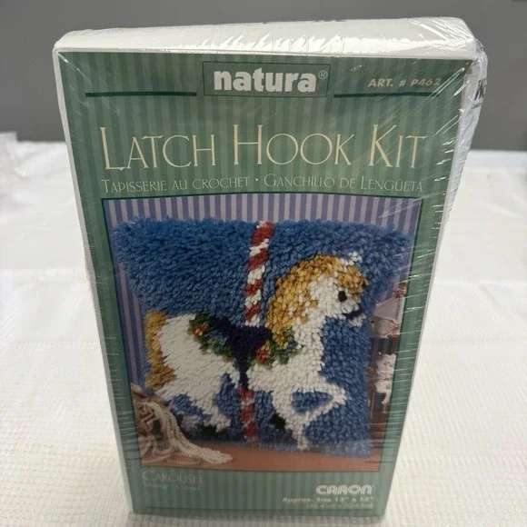 Vtg Sealed Carousel Unicorn Horse Latch Hook Kit Pillow Yarn Craft P462 Natura