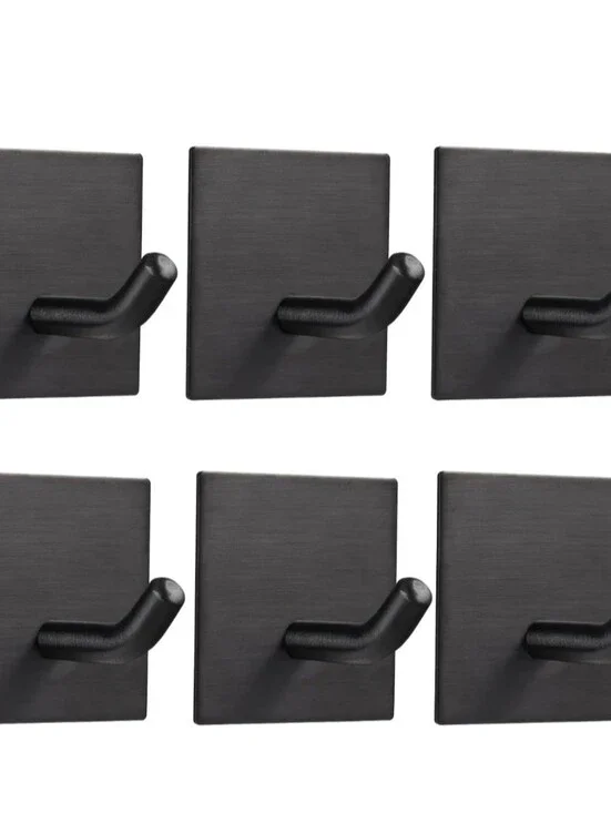 Matte Black Stainless Steel Square Wall Hooks - Set of 6