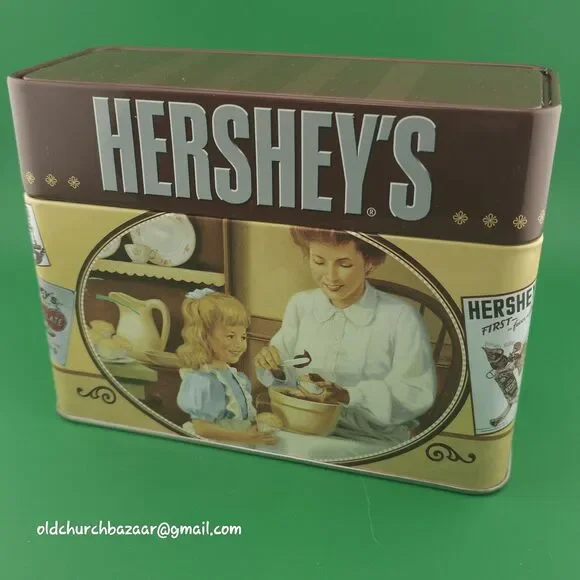 Vintage Hershey's Chocolate Kisses Tin Hinged Lid Complete w Dividers & Recipes
