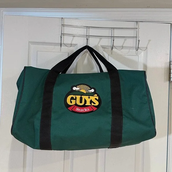 Vintage Guys Snacks Duffel Bag Green Canvas Advertising Weekender Gym Bag 18.5in