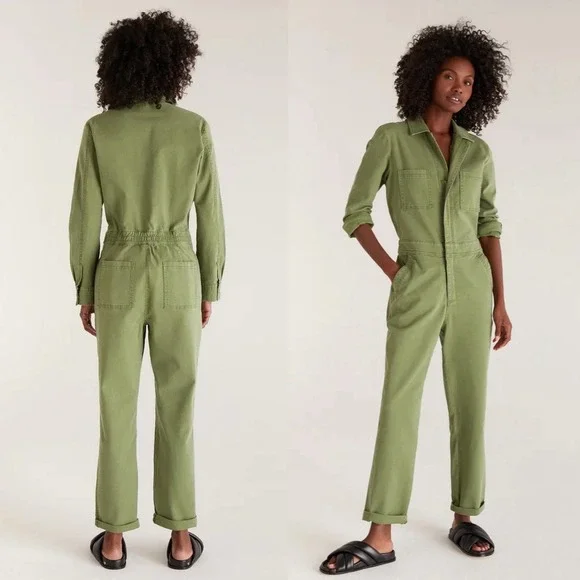 Z Supply Olive Utility Cotton Jumpsuit