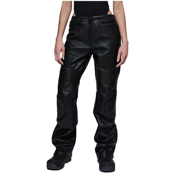 $895 Harley Davidson X Vanson Women Moto Leather Straight Pants size 2 Black NWT