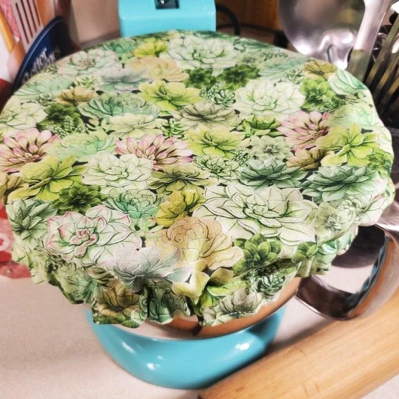 Succulent Plants / Green Large Gingham KitchenAid Mixer Mixing Bowl Cover Decor