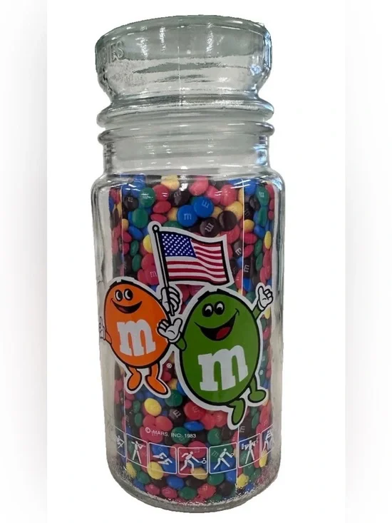 Vintage M&M's Mars 1984 Los Angeles LA Olympic Games Glass Candy Jar 7.75
