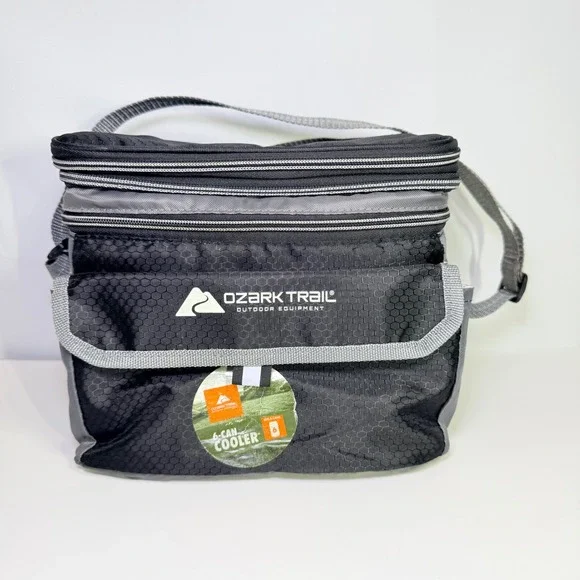 Ozark Trail 6-Can Cooler Bag Black Gray Hard Liner Insulated Lunch Box OT-6C-B
