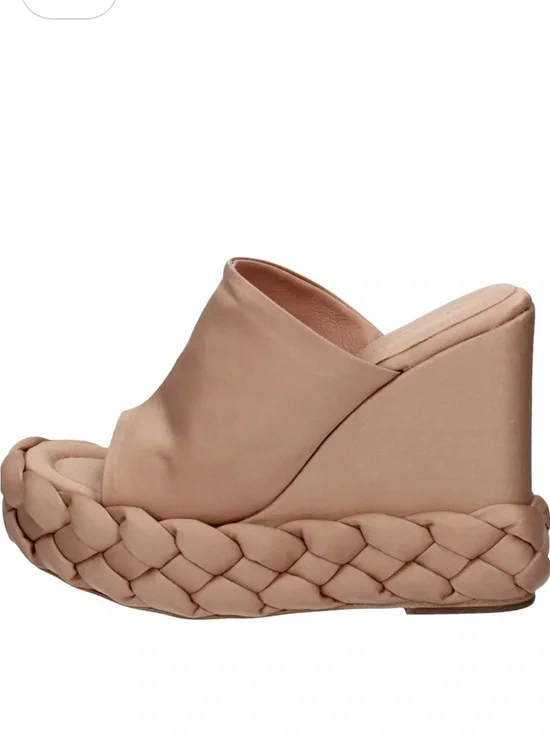 Paloma Barcelo Nude Braided Platform Wedge Slide