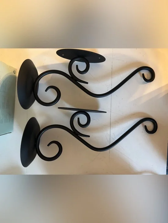 Vintage PartyLite Black Wrought Iron Scrollwork Candle Wall Sconces - Set of 2