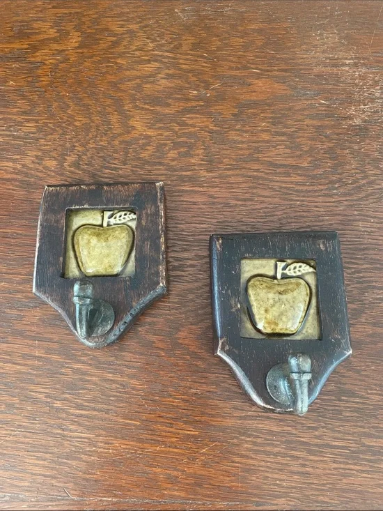Rustic Apple Wall Hook Pair - Brown and Gold Home Wall Decor