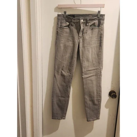 J.Crew Jeans Womens 28  Toothpick Gray Tapered Stretch Mid‎ Rise Distressed Hem