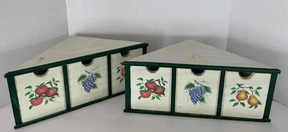 Princess House Fruit Vine Corner Wood Drawers Counter/ Wall w/2 Single Drawers