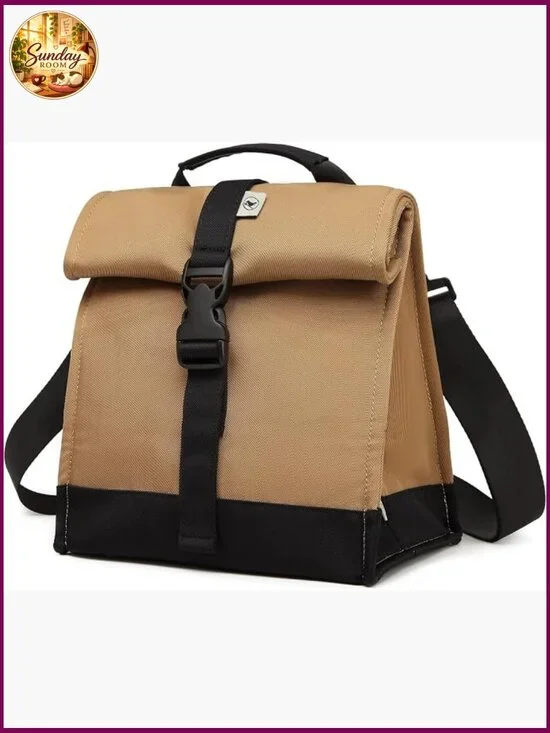 Insulated Lunch Bag Rolltop Tote with Adjustable Strap