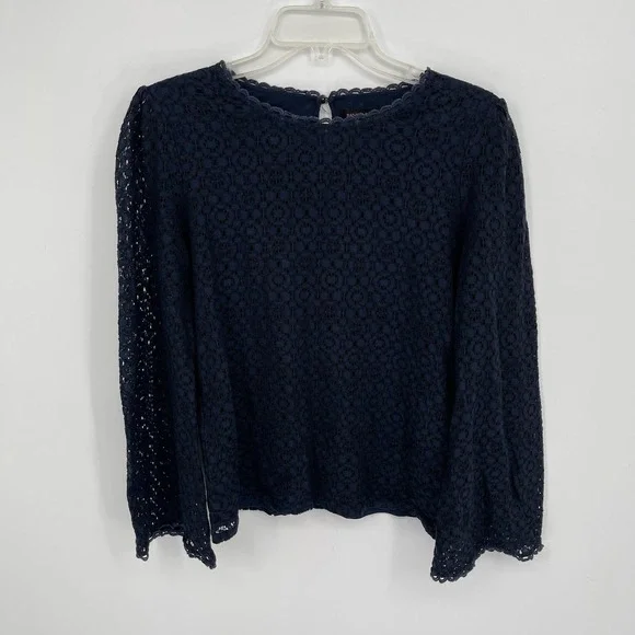Banana Republic Women's Navy Blue Lace Long Sleeve Blouse Size Small